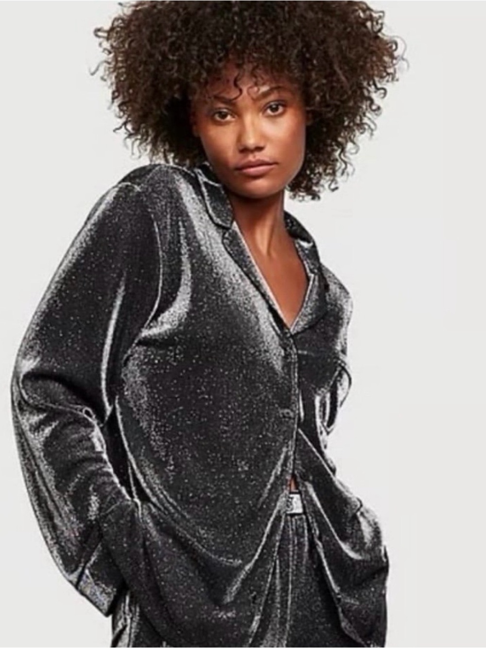 Large Victoria's Secret Shimmer Knit Long Pajama top TOP ONLY